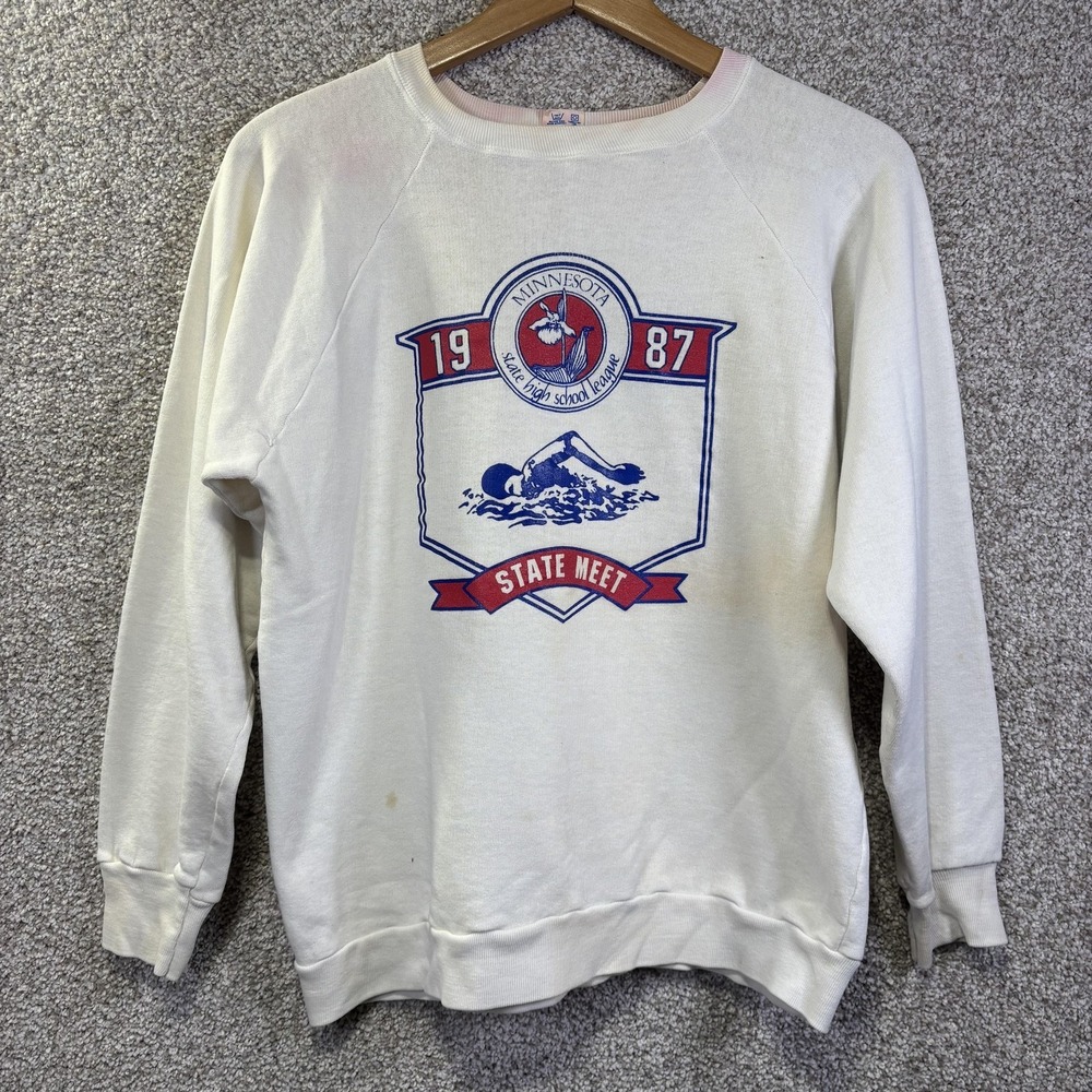 Vintage‎ Champion Sweatshirt Mens XL White Minnesota Swim State Meet 1987 80s